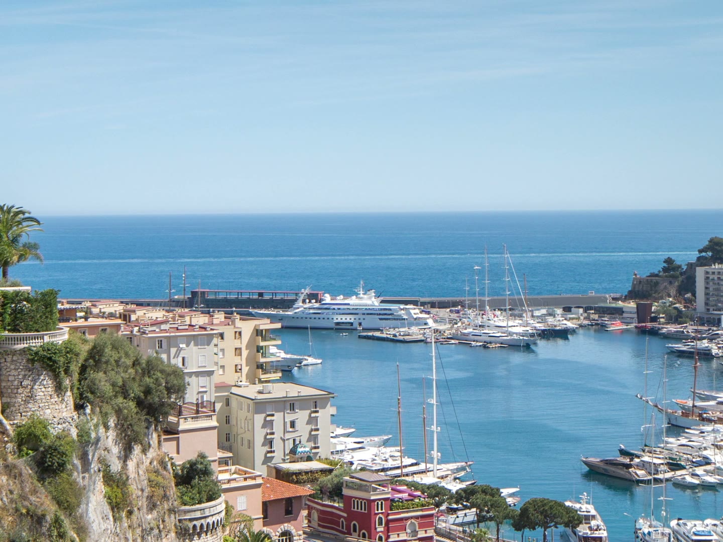 Yachts moored below the old town, Mediterranean