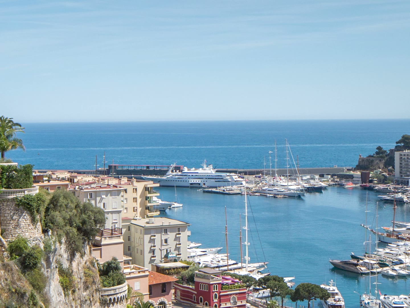 Yachts moored below the old town, Mediterranean